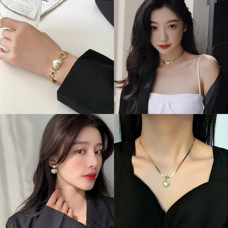 XIYANIKE 316L Stainless Steel New Pearl Heart Fashion Jewelry Set For Women Bracelet Necklace Earrings 2021 Trend Party Gift | Украшения и
