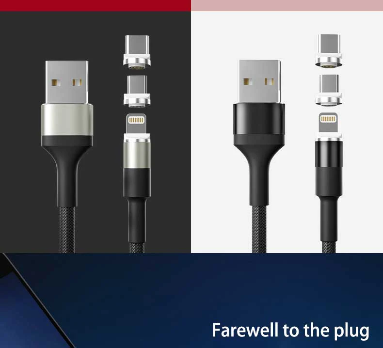 360 градусов Поворот круговая Магнитный строка данных для iPhone X 8 7 6 Plus& кабель Micro USB и кабель Тип usb-C кабель с разъемом usb-c