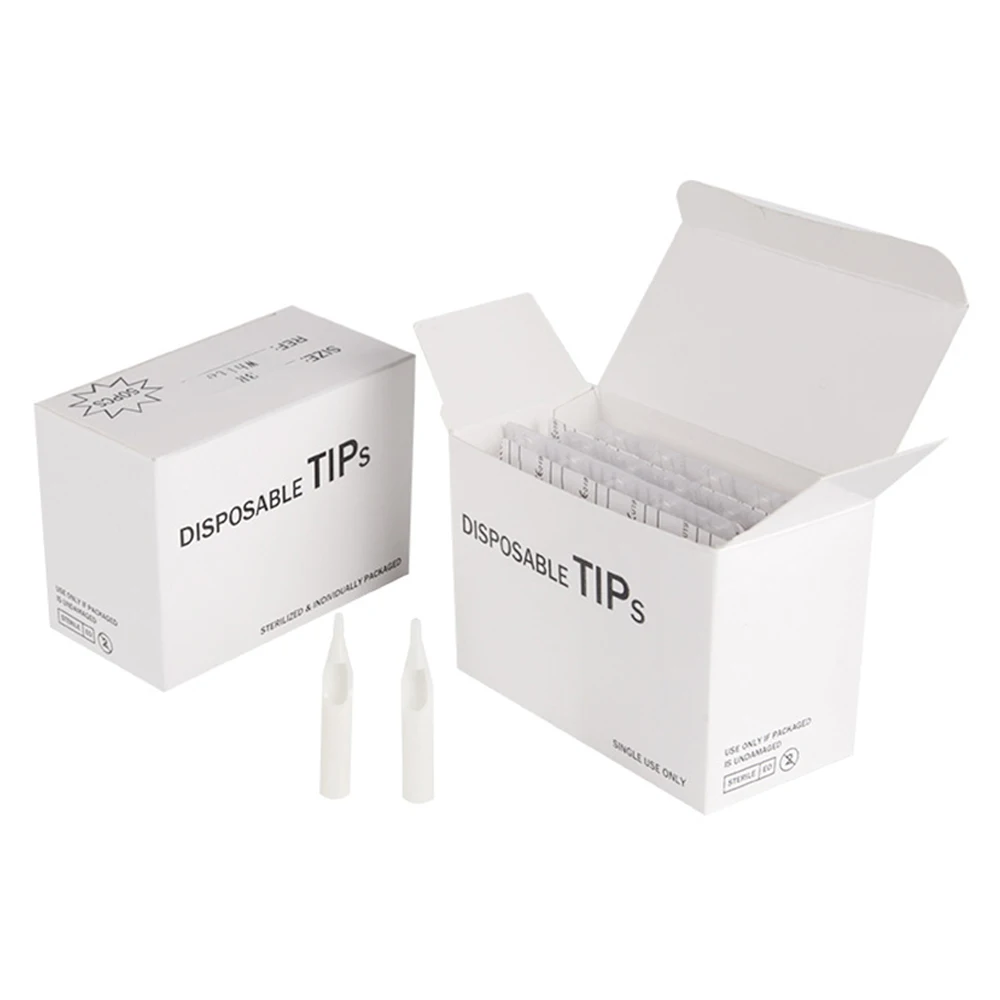 Tattoo Microblading Needles Disposable Tattoo Tips 50pcs Disposable Cap Nozzles Tube Plastic Tattoo Needle Tip Round Flat Mouth 3R 5R 7R 9R 11R 15R White Color