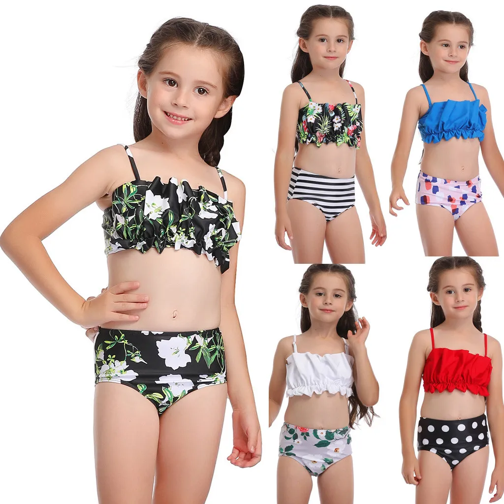 Summer Girls Swimsuit Swimming Beach Wear Swimwear for Girls Toddler Kids Girls Print Monokini Push Up Bikini Sets#C