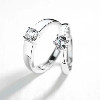 

Vermeil Simple CZ Stone Solitaire Ring Solid sv925 Couple Rings Set of 2 Piece Lovers Ring Resizable Wedding Band Promise Ring