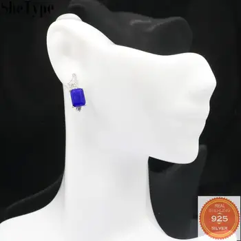 

17x6mm Beautiful 3.3g Real Blue Sapphire Red Ruby Wedding Ladies 925 Solid Sterling Silver Stud Earrings