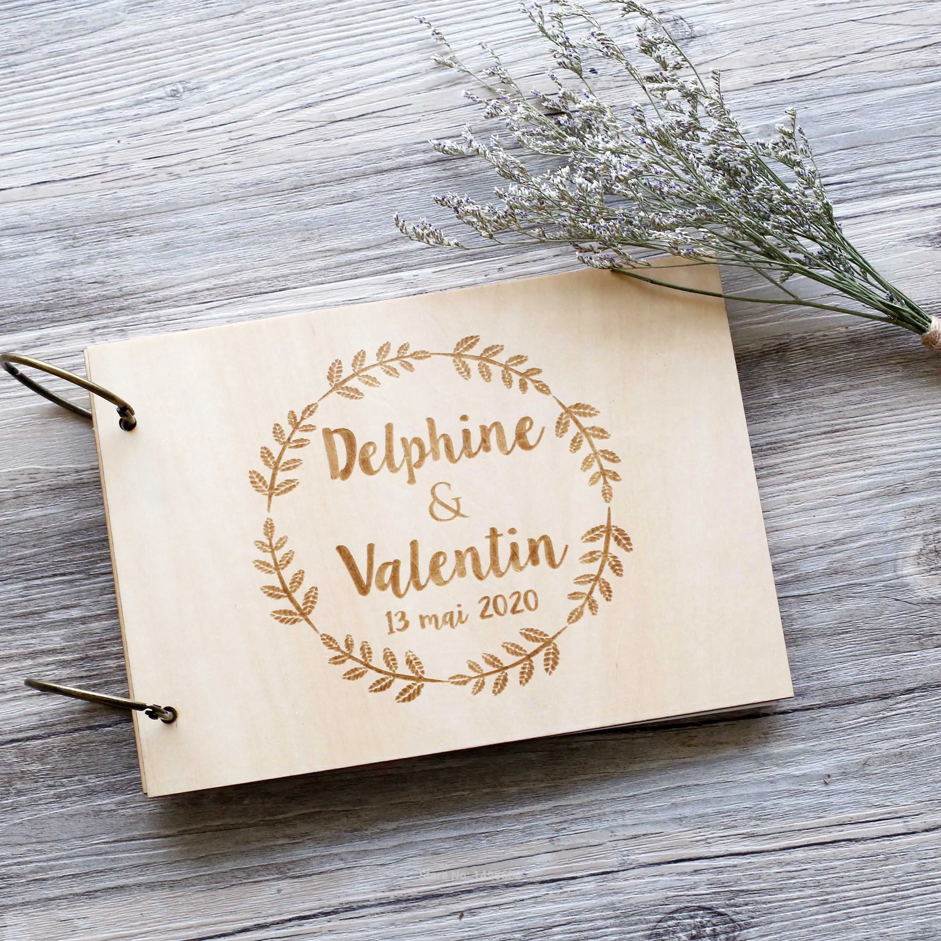 Wreath Wedding Guestbook ,Photo album bridal shower engagement anniversary -Rustic Wedding gifts,Wood rustic wedding guest book,