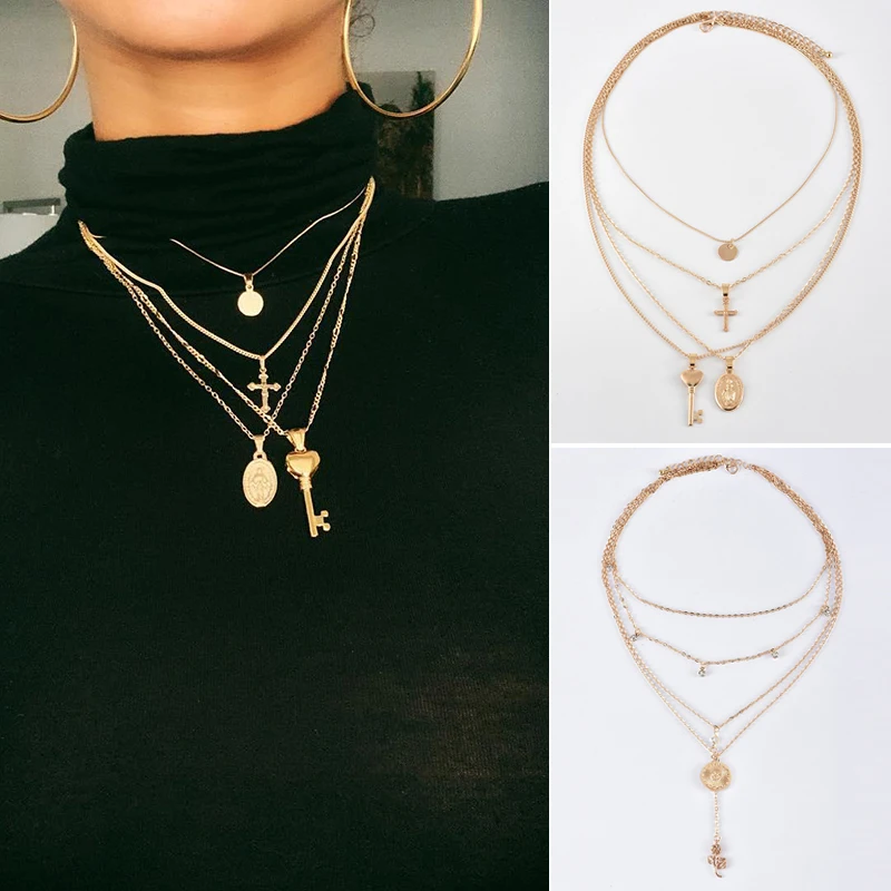 

Newest Women Lady Necklace Chain Pendant Multi-layer Simple Jewelry Gifts Decoration