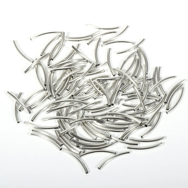 

100pcs 30mm Long Copper Curved Tube Beads Gold Silver Color Connectors Brass Spacer Necklace Bracelet Jewelry Finding Making