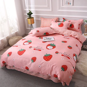 

Strawberry cartoon 3/4pcs bedding set pink quilt cover pillowcase bed sheets good quality twin full queen king Home textiles