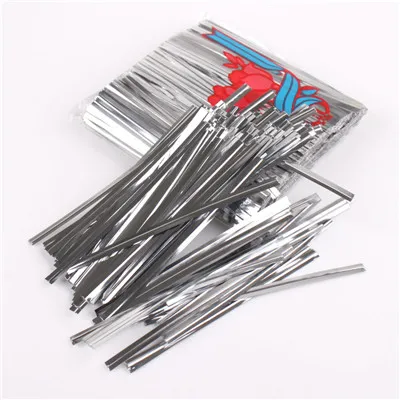 100pcs silver 10cm Прозрачные Opp пластиковые пакеты, Подарочные конфеты, леденцы, печенье, упаковочный целофан, Свадебная вечеринка, Подарочный мешок, проволочные металлические закрученные Галстуки - Цвет: 100pcs silver 10cm
