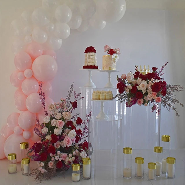 Elegante mesa rosa soporte cilindro pedestal para eventos de boda decorar  pilar bridal ducha candy bar dulces mesa cumpleaños fiesta pastel mesa -   España