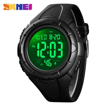 

SKMEI Brand Outdoor Men's Sport Watches 1535 Green Light LED Display Alarm Digital Watch Black Waterproof Wristwatches Relogio