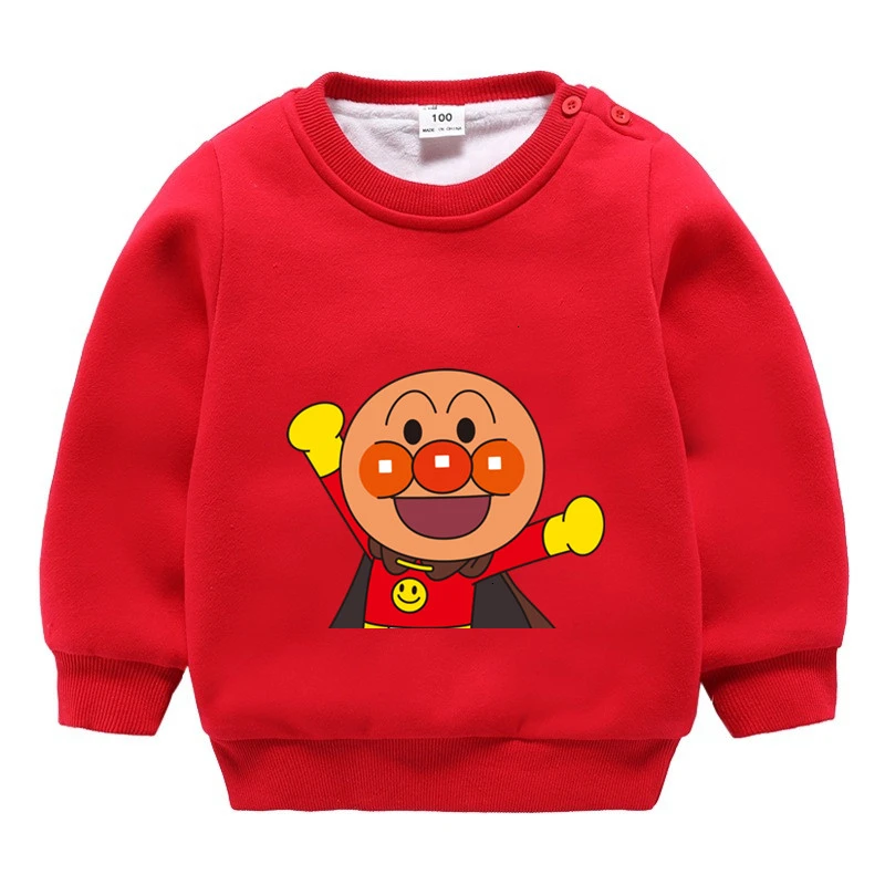 as picture От 3 до 9 лет аниме Anpanman плюс бархатный свитер для мальчиков и девочек смешной Сращивание Цвет ребенок o-образным вырезом Топы Дети мультфильм ребенок - Цвет: as picture