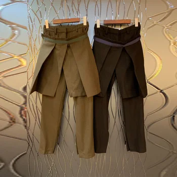 

European Style Women High Quality Straight Pant with Girdle Black Khaki Female High Waist Casual Pants Plus Size