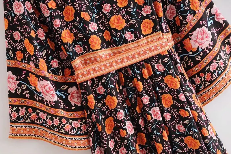 Boho шикарное летнее винтажное платье макси с v-образным вырезом и цветочным принтом для женщин модное платье с бантом и поясом кимоно с рукавами пляжные платья vestidos