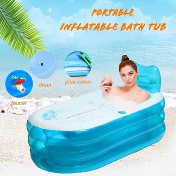 

145x80x45CM Portable Inflatable Bathtub PVC Thickened Baby Shower Bath Tub Foldable with Air Pump Steam Spa Sauna Plunge Bath