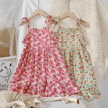 

2020 New Arrival Girls Summer Fashion Net Red Ocean Strap Floral Dress With Suspenders Kid's Clothes