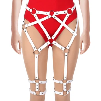 

Leather Harness Garter Cage Waist Stockings Suspender Belt Fetish Goth O-ring Strap Elastic Adjust Hollow Out Body Cage Lingerie