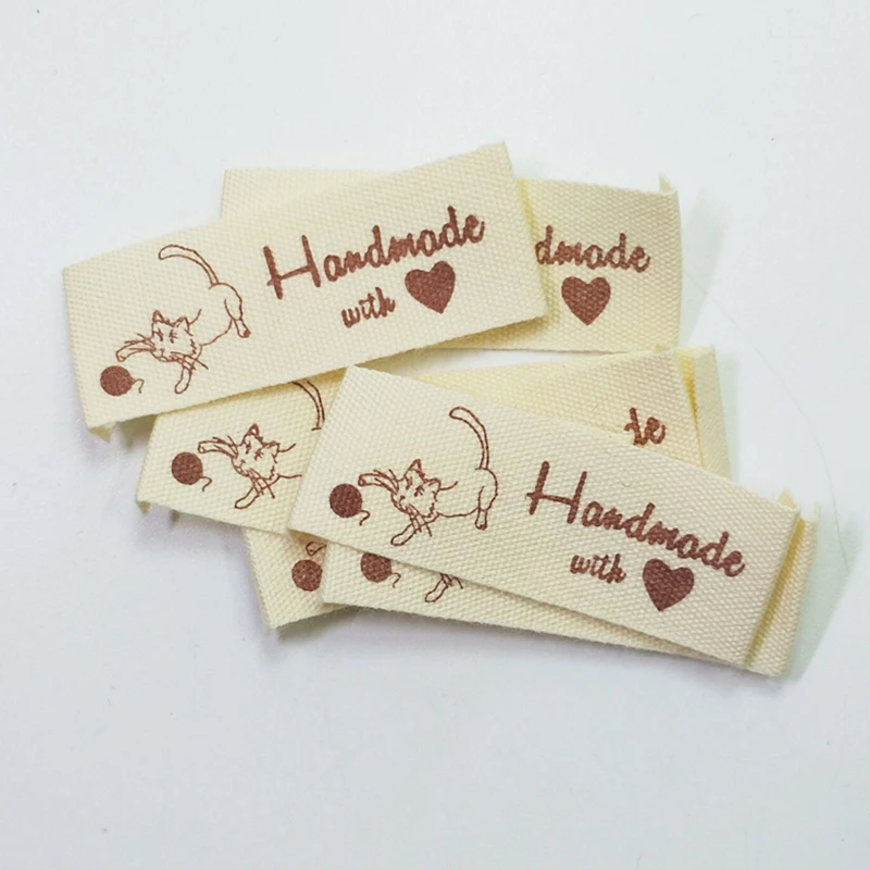 100Pcs Handmade Animals with Love Scissors Cloth Garment Labels Hand Made Label Tags For Clothes Print DIY Clothing Sewing Craft clothing labels,garment labels,sewing labels
