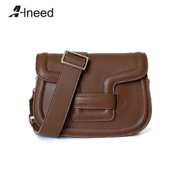 

ALNEED Saddle Bags for Women 2020 Genuine Leather Shoulder Bags Famous Design Laides Crossbody Bag Purse Clutch Wide Strap Bag