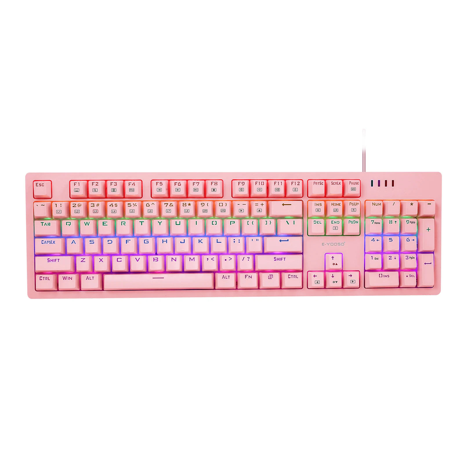 

K-682 Wired Mechanical Gaming Keyboard , E-Yooso Ergopnomic Design Full Size Anti-Ghosting Rainbow Led Backlit with Side Light
