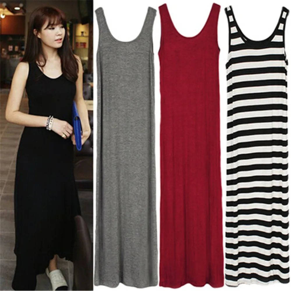 2021 Summer Maxi Dresses Women Ankle-Length Sleeveless Modal Long Gown Casual Black Gray Cotton Home Dress Clothes for Lady 2