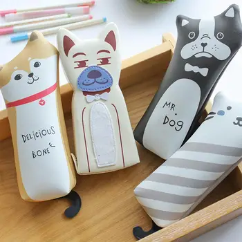 

Cute Creative Cartoon Dog Cat Shape PU Pen Bag Portable Soft Pencil Case