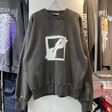 

WE11DONE Sweatshirt Blue Square Print Loose Round Neck Men Women 1:1 High Quality Welldone Terry Pullover