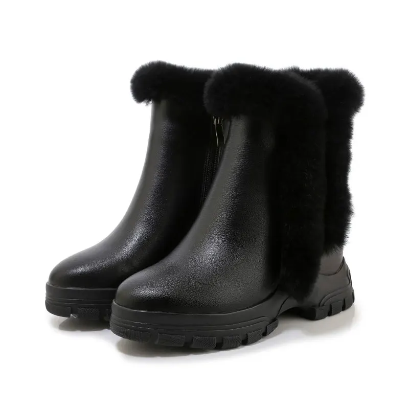 

Women's Genuine Leather Embroidery National Style Fashion Wedges Platform Ankle Boots Warm Fur Angola Snow Boots