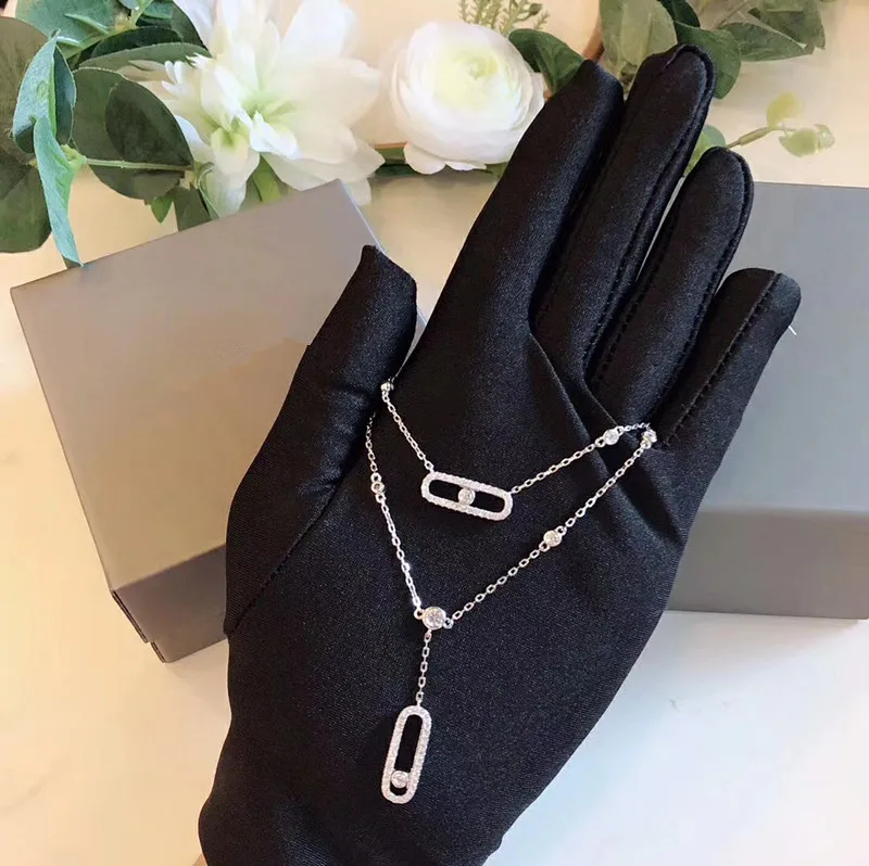 Популярный бренд 925 стерлингового серебра ювелирные изделия для женщин движение ожерелье горка камень движущиеся Подвески move Stone 2 цепи летний шейный платок
