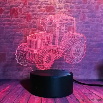 

New 7 color change USB desk lamp remote touch base children birthday Christmas toy car 3D dynamic tractor car fashion