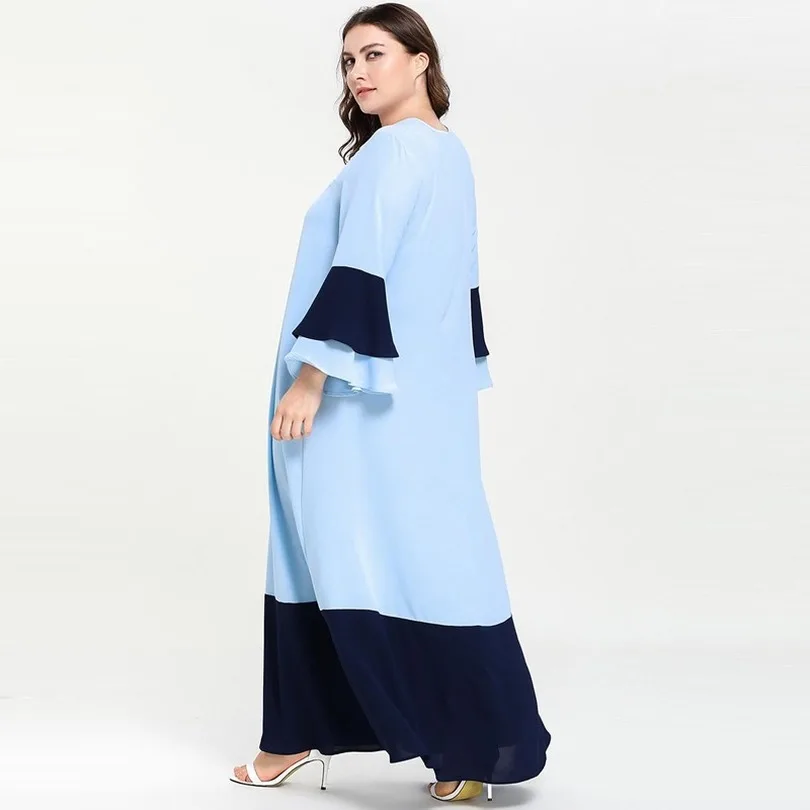 Модное мусульманское платье с длинным рукавом размера плюс, с вышивкой, с расклешенными рукавами, кафтан, Марокканское арабское платье, Vestidos, светильник, синий, 4XL