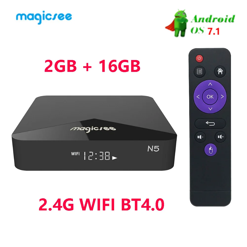 N5 2.4G WIFI BT4.0 Magicsee N5 android 7,1 smart tv box Amlogic S905X четырехъядерный 2 ГБ 16 ГБ android box 2,4G+ 5G Wifi BT4.1 телеприставка 4k медиаплеер - Цвет: N5 2.4G WIFI BT4.0