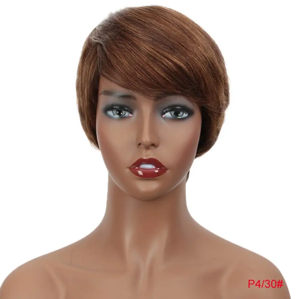 Rebecca короткие прямые волосы парик перуанский Remy человеческие волосы парики для черных женщин коричневый красный смешанные цвета Дешевые - Цвет волос: P4-30