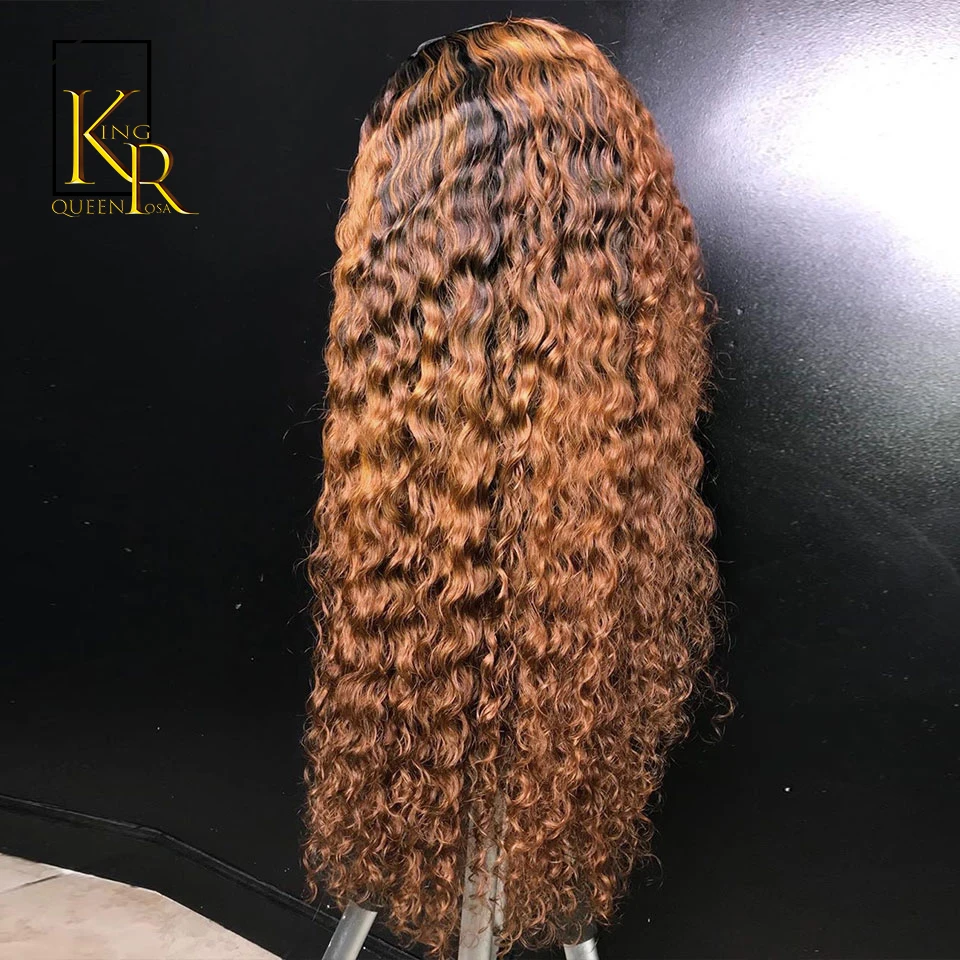 T1B 27 Ombre Цвет кудрявые 13*4 синтетические волосы на кружеве парики для женщин 130% плотность Remy бразильские предварительно сорванные низкое соотношение отбеленные