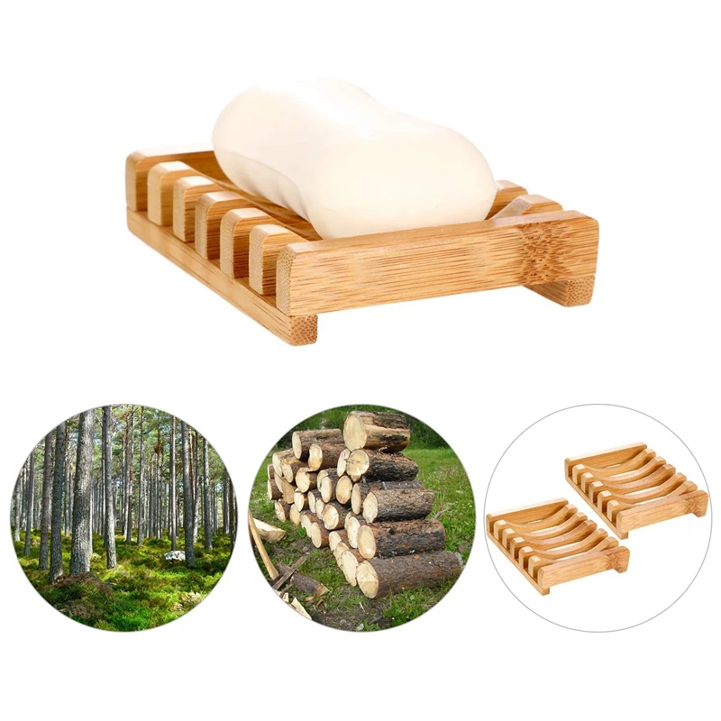 Best 4 Pieces Wooden Soap Case Holder Natural Rectangular Wood Soap Dish Holder For Kitchen Bathroom Sponge Scrubber Soap