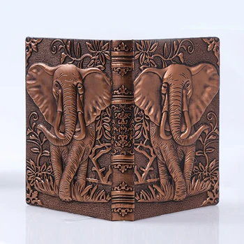 

Diary Eye Protect Anniversary Embossed Cover Elephant Lined-Blank 3D Writing PU Leather Notepad Notebook Gift Journal Vintage