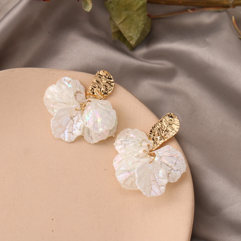 Orecchini Pendenti Vintage A Fiore, Acrilico Bianco E Resina, Cuore, Zinco, Ipoallergenici, Gioielli Donna E Ragazza