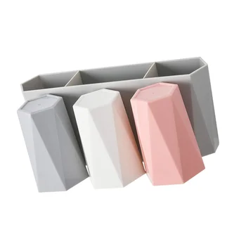 

1 Set Wall Mount Gargle Cup Mug and Toothpaste Holder Toothbrush Rack Plastic Organizer for Bathroom