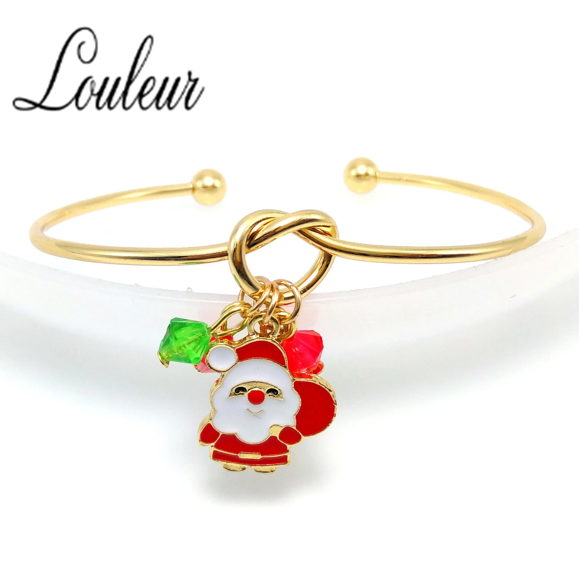 

9 Styles Gold Color Cuff Bangle Christmas Tree Deer Santa Claus Pendant Open Bangle Bracelet For Women Girl Gift