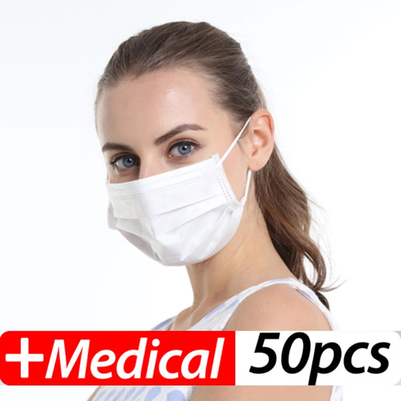 

50Pcs Profession Face Masks Surgical 3-Ply PM2.5 Nonwoven Disposable Elastic Mouth Anti-Pollution Dust Filter Safety Mask