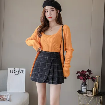 

Spring Pleated Skirt for girls 2020 Fashion Woman Autumn Woolen Plaid Printed High Waist A-Line Pleated Skirt for Women Summer