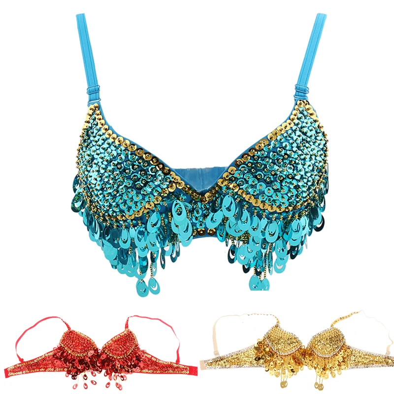 

Women Sexy Belly Dance Sequin Beaded Bra Top Belly Samba Dancing Costume Tassels Dance Shiny Bra Belly Dance Wear Costume