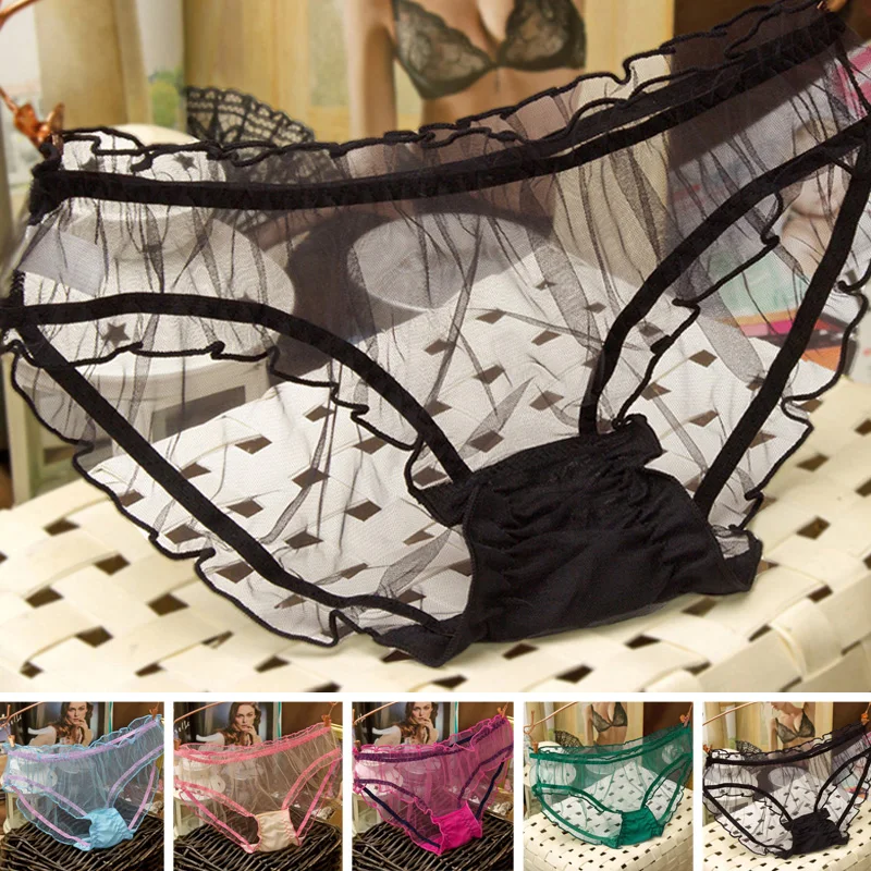 Culotte transparente en dentelle pour femmes, sous vêtement en maille Ultra fine, en soie glacée