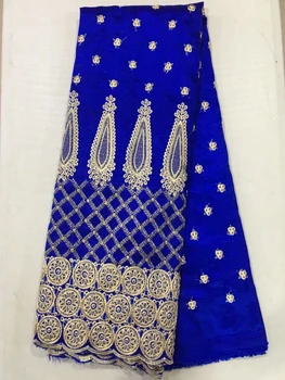 

5 yards royal blue Nigerian Raw Silk lace high quality Embroidery & sequins African Satin George lace fabric for party dress