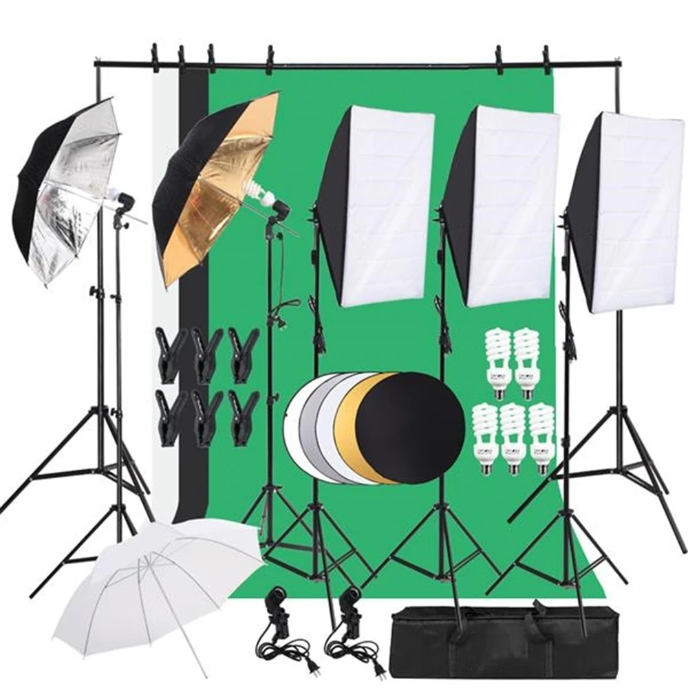 

Professional Photographic Set Soft Box Umbrella Light Backdrop With 5 In 1 Reflector Set Professional Photo Studio