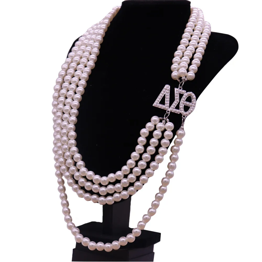 

Double Nose Drop Ship Multi Lines Greek Letters Pearl DST Sign Delta Sigma Theta Choker Statement Necklaces Sorority Jewelry