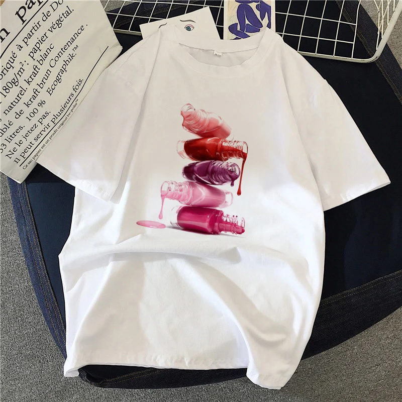 2020 Summer Women T-shirt Seven color nail pol Printed Tshirts Casual Tops Tee Harajuku 90s Vintage White tshirt Female Clothing