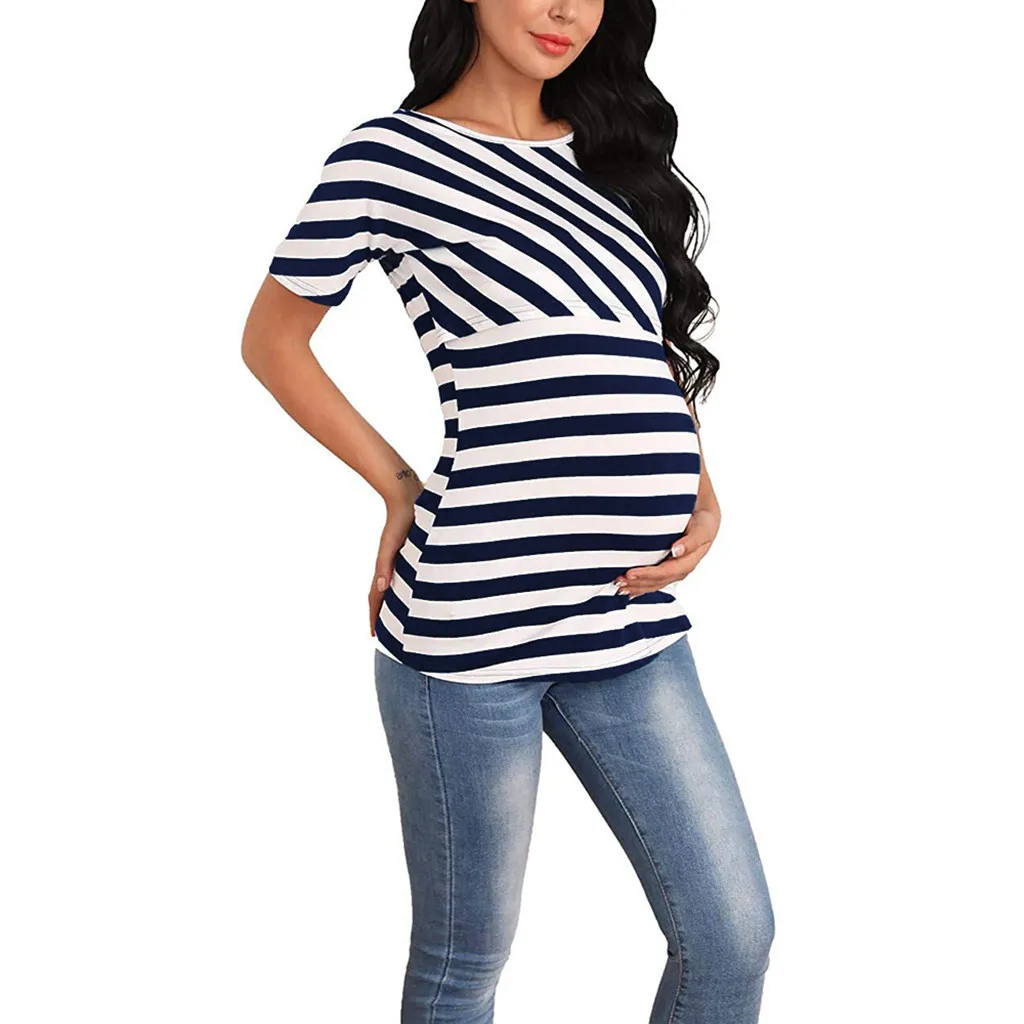 Vetement femme, женская блузка для беременных, женская одежда, одежда для кормления, полосатая футболка RoPa для грудного вскармливания, Топ