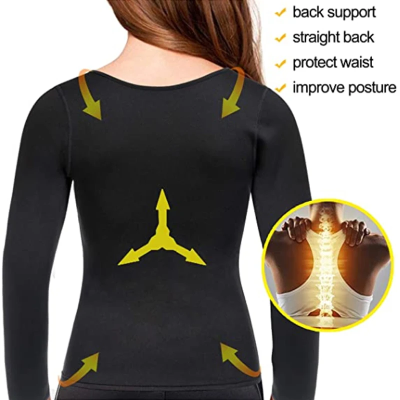 spanx bodysuit New Women Neoprene Weight Loss Top Hot Sweat Workout Long Sleeve T Shirt Body Shaper Sauna Suit Fat Burner Waist Trainer Corsets best shapewear