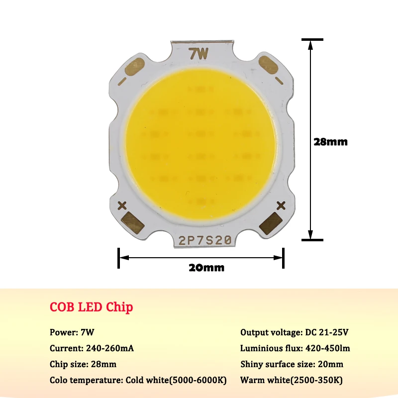 10 шт. светодио дный COB чип 3 Вт 5 Вт 7 Вт 10 Вт 12 Вт 15 Вт холодной/теплый белый свет лампы 28 мм Диаметр для DIY прожектор Прожекторы светильники
