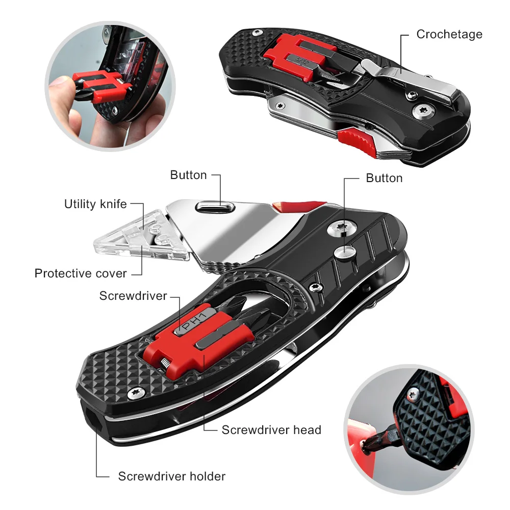 Baratos Cuchillo de uso general cuchillo de electricista plegable cortador de Cable multitool cuchillo 6 en 1 Juego de puntas de destornillador de bolsillo multifunción