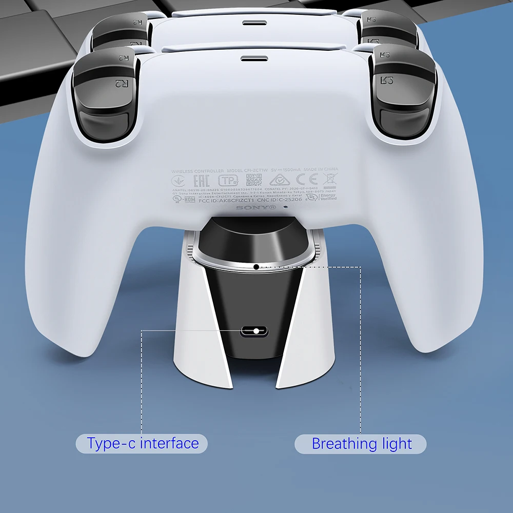 PS5 Controller Charging Dock Station 5V 2A Fast DualSense Joystick Charger With LED Breathing Light For for Playstation 5 Gampad — view 3